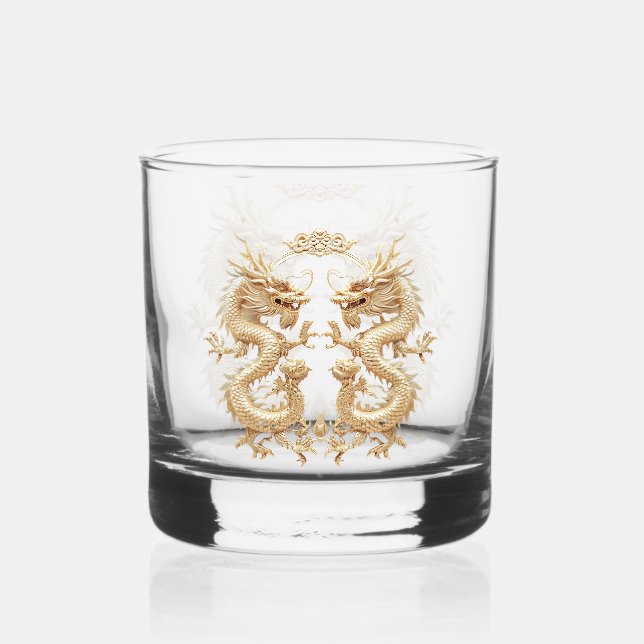 Modern Gold Two-Headed Dragon Custom Whiskey Glass (Front)