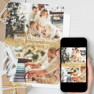 Modern Gold Two Photo Elegant Christmas Holiday Card