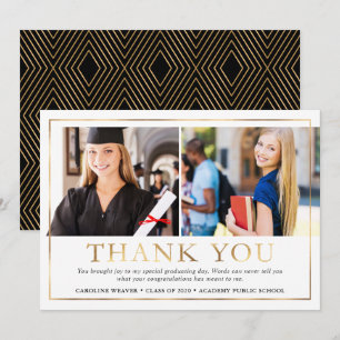 Modern Gold Two Photo Graduation Thank You Card
