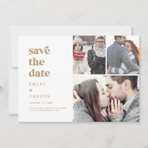 Modern Gold Typography 3 Photo Collage Save The Date