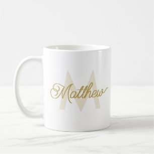 Modern Gold Typography Add Name and Monogram Mens Coffee Mug