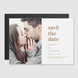 Modern Gold Typography Photo Save the Date Magnetic Invitation