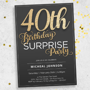 Modern Gold Typography Surprise 40th Birthday Invitation