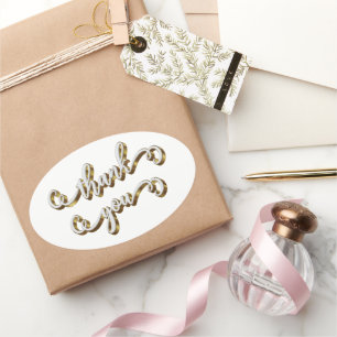 Modern Gold Typography Thank You  Oval Sticker