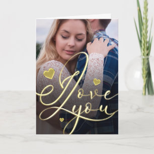 Modern Gold Valentine I Love You Photo Card