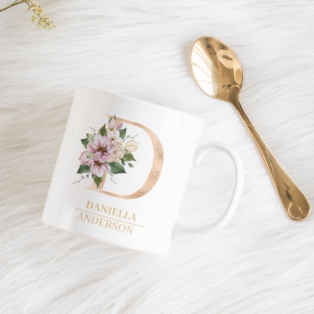 Modern Gold Watercolor Flower Letter D | Monogram  Coffee Mug (Creator Uploaded)