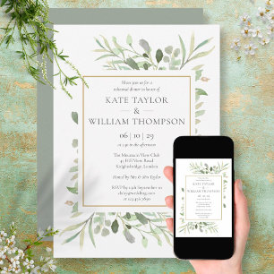 Modern Gold Watercolour Greenery Rehearsal Dinner Invitation