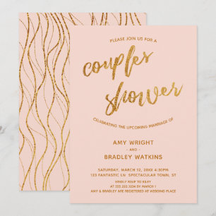 Modern Gold Waves Handwriting Blush Couples Shower Invitation