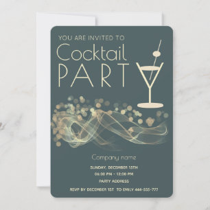 Modern Gold wavy bokeh corporate cocktail party Invitation