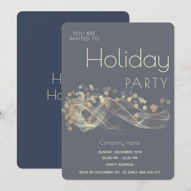 Modern Gold wavy bokeh corporate Holiday party  Invitation (Front/Back)