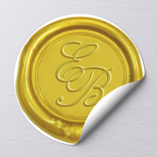Modern Gold Wax Monogram Elegant Wedding Classic Round Sticker
