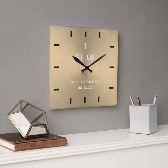 Modern Gold Wedding Anniversary Keepsake Square Square Wall Clock (Office)