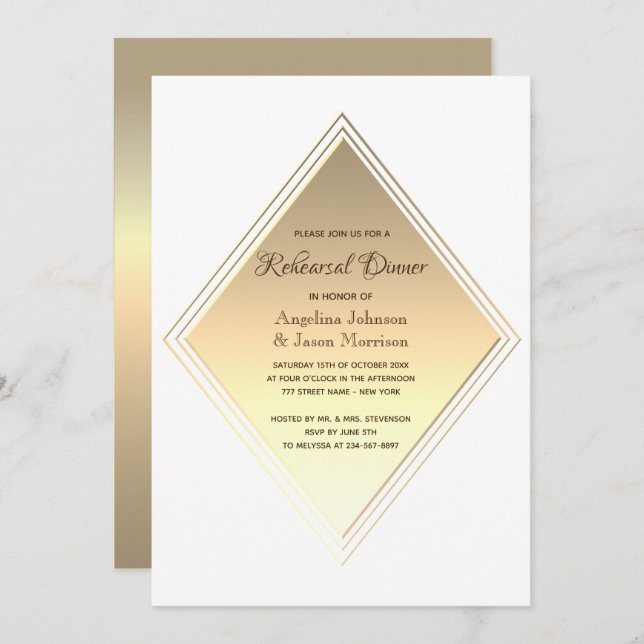 Modern Gold Wedding Rehearsal Dinner Invitation (Front/Back)
