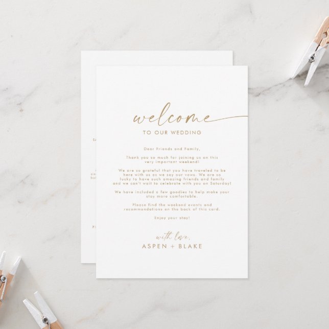 Modern Gold Wedding Welcome Letter & Itinerary (Front/Back In Situ)
