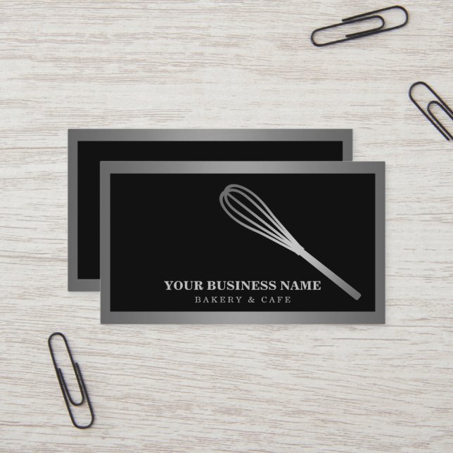 Modern Gold Whisk Bakery Business Card (Front/Back In Situ)