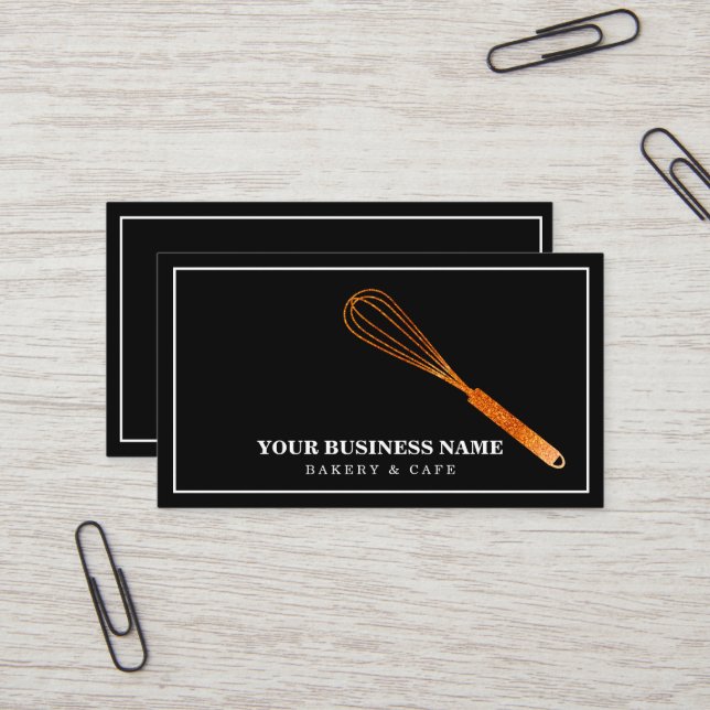 Modern Gold Whisk Bakery Business Card (Front/Back In Situ)