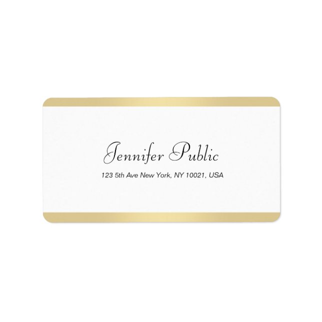 Modern Gold White Chic Hand Script Elegant Simple Label (Front)