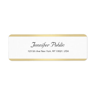 Modern Gold White Chic Hand Script Simple Elegant Return Address Label