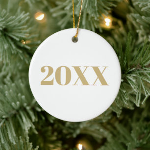 Modern gold white custom year number Holiday  Ceramic Ornament