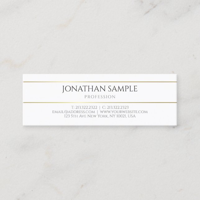 Modern Gold White Elegant Professional Template Mini Business Card (Front)