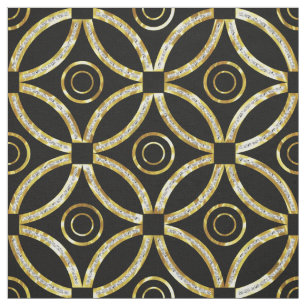 Modern Gold & White Faux Glitter Geometric Pattern Fabric