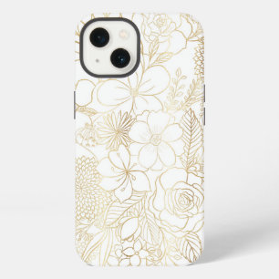 Modern Gold White Floral Doodles line art iPhone 13 Case