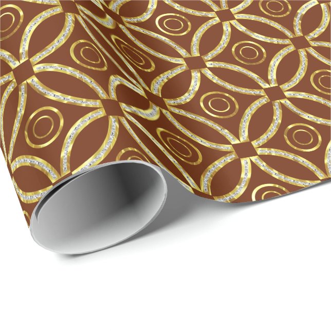Modern Gold & White Glitter Geometric On Brown Wrapping Paper (Roll Corner)
