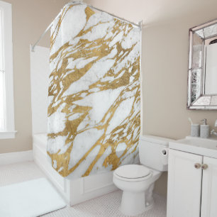 Modern Gold White Marble Stone Chic Pattern Shower Curtain