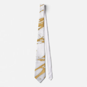 Modern Gold White Marble Stone Chic Pattern Tie