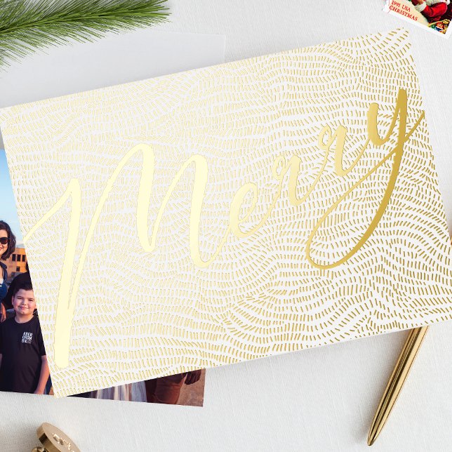 Modern Gold White Merry Christmas Frame Photo Foil Holiday Card (Creator Uploaded)