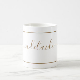 Modern Gold White Monogram Chic Girly Script Name Coffee Mug