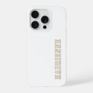 Modern Gold White Monogram Outline Name iPhone 15 Pro Case