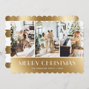 Modern Gold White Photo Merry Christmas Card