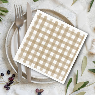 Modern Gold & White Plaid Wedding Napkin