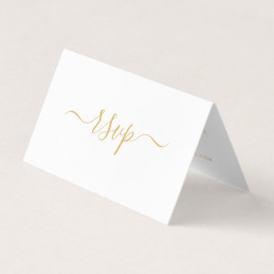 Modern Gold & White Simple Script Photo RSVP Card