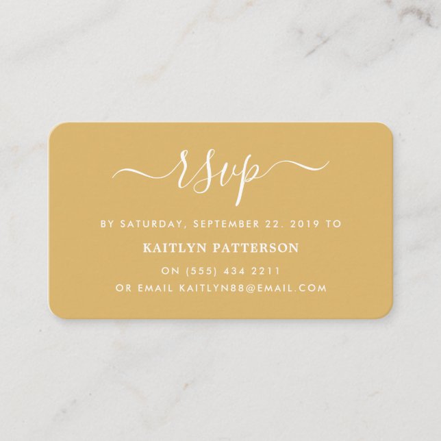 Modern Gold & White Simple Script RSVP Enclosure Card (Front)