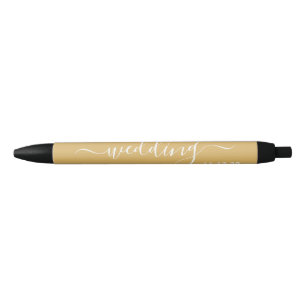 Modern Gold & White Simple Script Wedding Favour Black Ink Pen