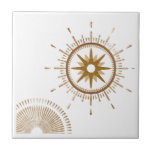 Modern Gold & White Starburst Celestial Design Ceramic Tile<br><div class="desc">Modern tile with a retro gold starburst serving as the focal point, complimented by modern starburst design elements. Simple, clean celestial design in a gold and white colour palette. One design of a coordinating collection. Create your own custom design by using the fields provided, or use the "message" button to...</div>