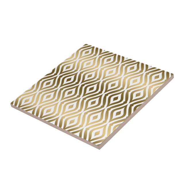Modern Gold & White Teardrops Geometric Pattern Tile (Side)