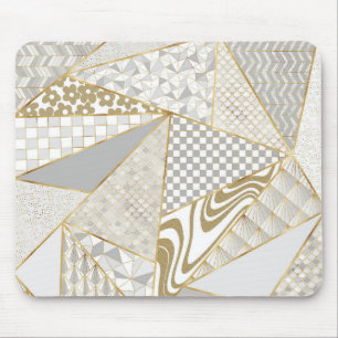 Modern Gold White Triangles Geometric Pattern Mouse Pad