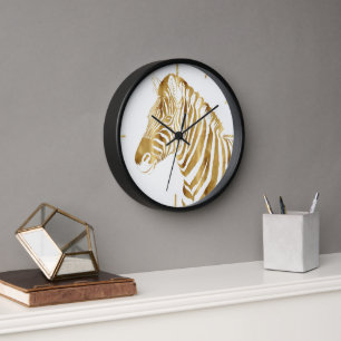 Modern Gold White Zebra Animal Safari Design Clock