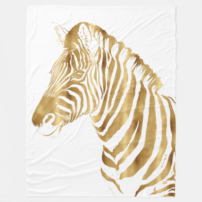 Modern Gold White Zebra Animal Safari Design Fleece Blanket (Front)