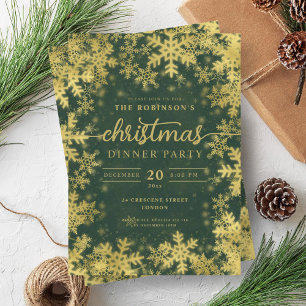 Modern Gold Winter Wonderland Christmas Green Invitation