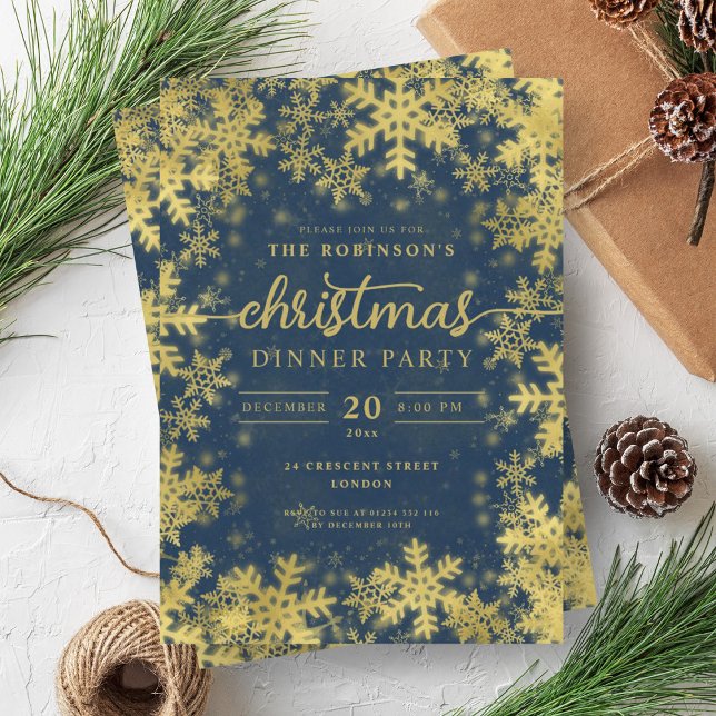 Modern Gold Winter Wonderland Christmas Navy  Invitation (Modern Gold Winter Wonderland Christmas Navy Invitation)