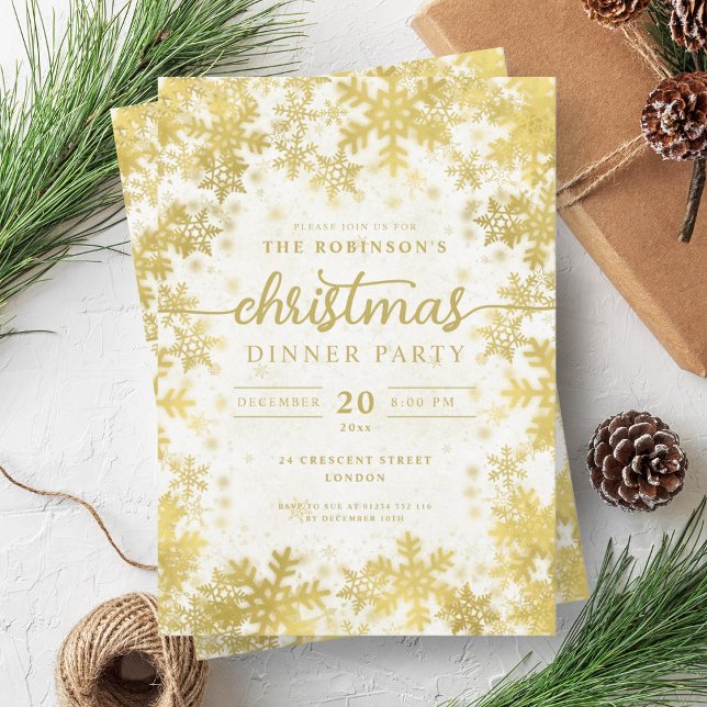 Modern Gold Winter Wonderland Christmas Party  Invitation (Modern Gold Winter Wonderland Christmas Party Invitation)