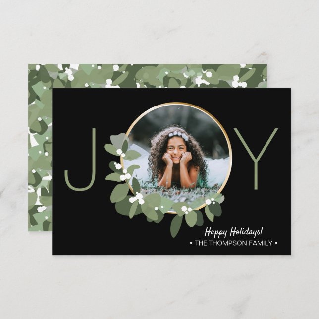 Modern Gold Wreath | Joy | Christmas Photo Card (Front/Back)