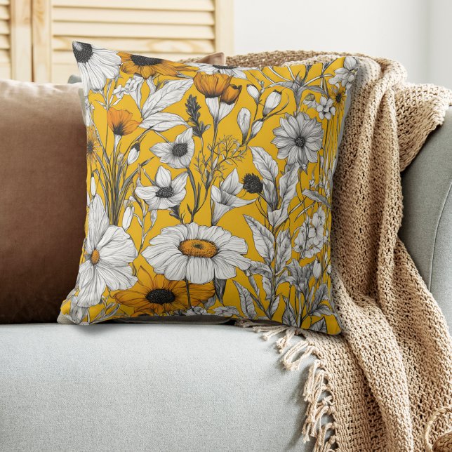 Modern Gold Yellow White Floral Cushion (Creator Uploaded)