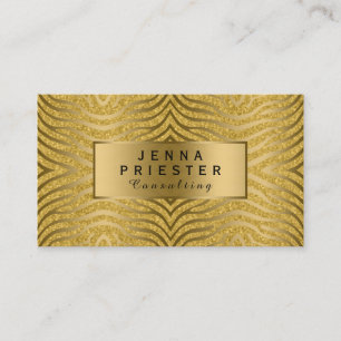 Modern Gold Zebra Stripes & Glitter Pattern Business Card