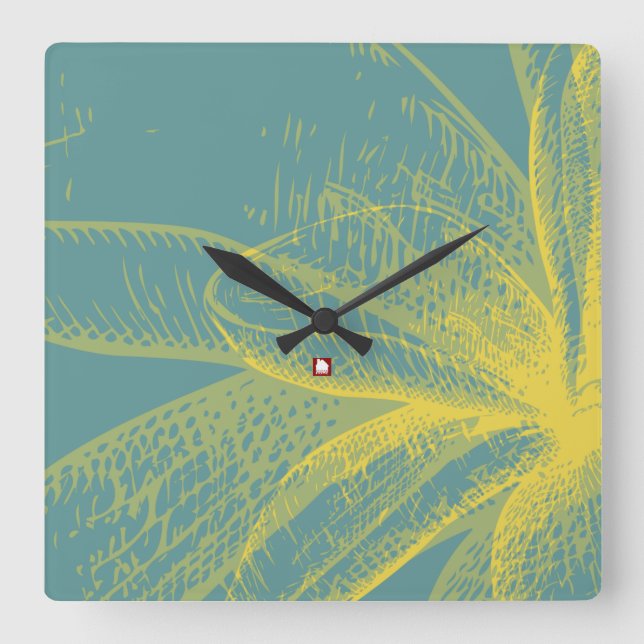 Modern  Goldden Flower Paint 1 Acrylic Print Square Wall Clock (Front)