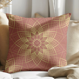 Modern Golden and Terracotta Mandala Pattern Cushion